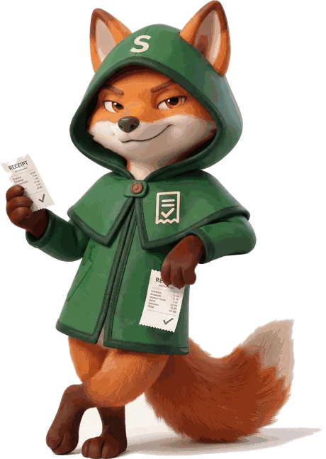 Savi Hood, Savis rävmaskot, håller ett kvitto